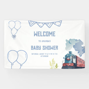 Banderoles Train Blue Balloons garçon Baby shower Whimsical