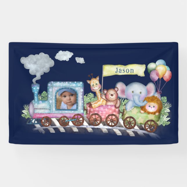 Banderoles Train mignon photo aquarelle (Horizontal)