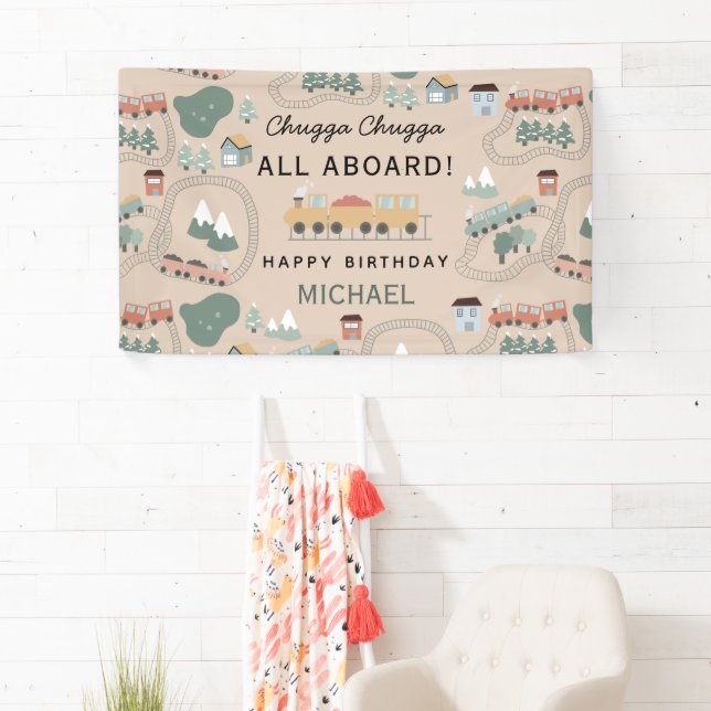 Banderoles Trains colorés mignons sur les voies ferroviaires  (En situation)