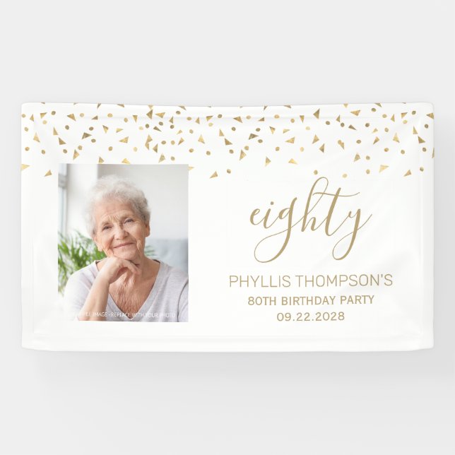 Banderoles Triangles de confettis dorés pour 80e anniversaire (Horizontal)
