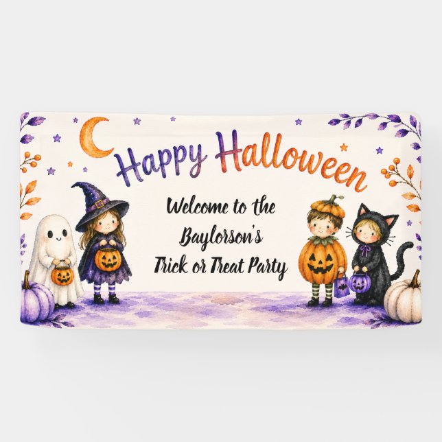 Banderoles Trick or Treat Joli Script Invitation Halloween Fê (Horizontal)