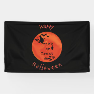 Banderoles Trick ou Treat with Witch & Bats on Orange Moon
