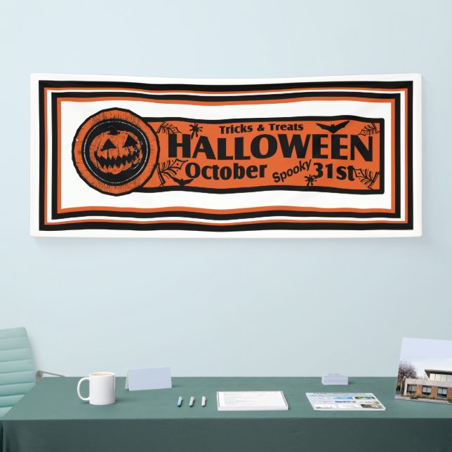 Banderoles Tricks & Treats Halloween Fond Blanc (Salon professionnel)