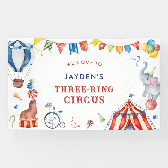 Banderoles Trois cirque cirque carnaval anniversaire Bienvenu (Horizontal)