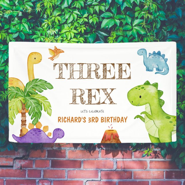Banderoles Trois enfants Rex Dinosaur 3e fête d'anniversaire (Créateur téléchargé)