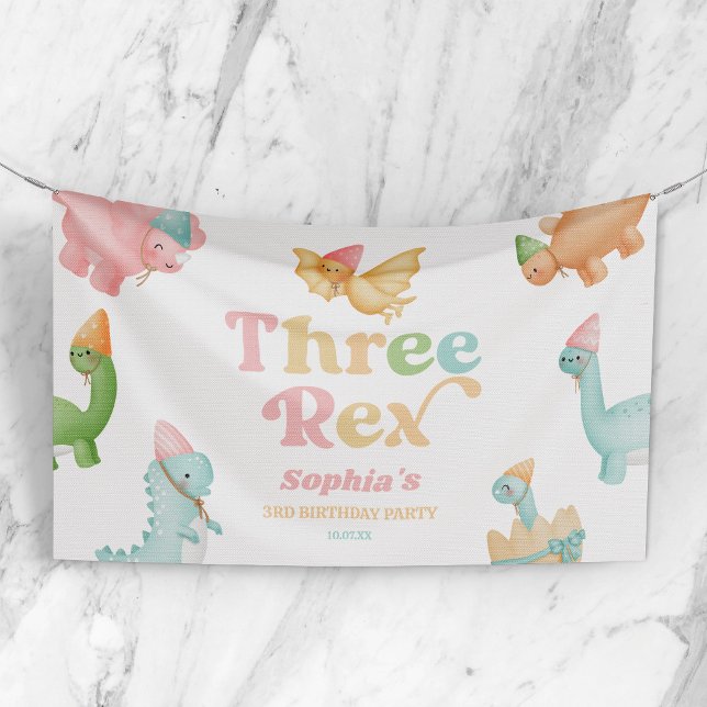 Banderoles Trois Rex Dinosaur 3ème fête d'anniversaire (Créateur téléchargé)