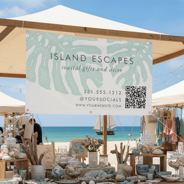 Banderoles Tropical Botanical Monstera Leaf QR Code Entrepris (Créateur téléchargé)