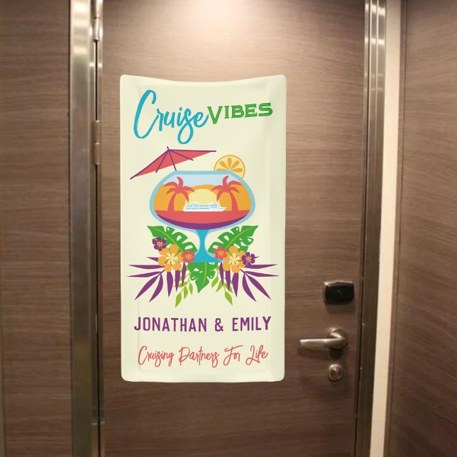 Banderoles Tropical Drink Cruise Vibes Marqueur de porte de c (Personalize this Tropical Cruising Vibes banner - Fun Cruise Door Banner for a couple)