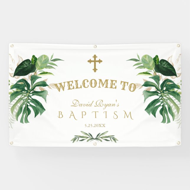 Banderoles Tropical Foliage Gold Cross Baptism Affiche de bie (Horizontal)
