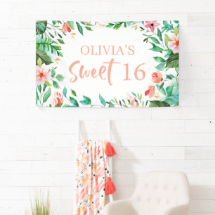Banderoles Tropical Sweet 16 Aloha Luau Anniversaire
