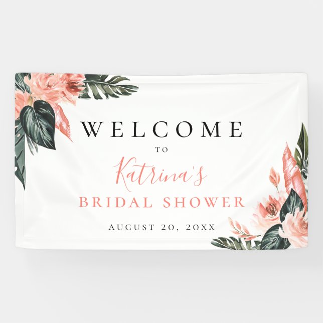 Banderoles Tropiques modernes Coral rose Floral (Horizontal)
