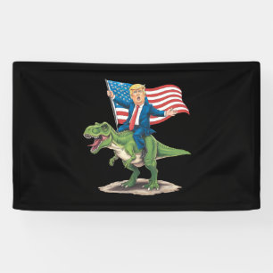 Banderoles Trump à cheval sur un dinosaure T Rex drapeau amér