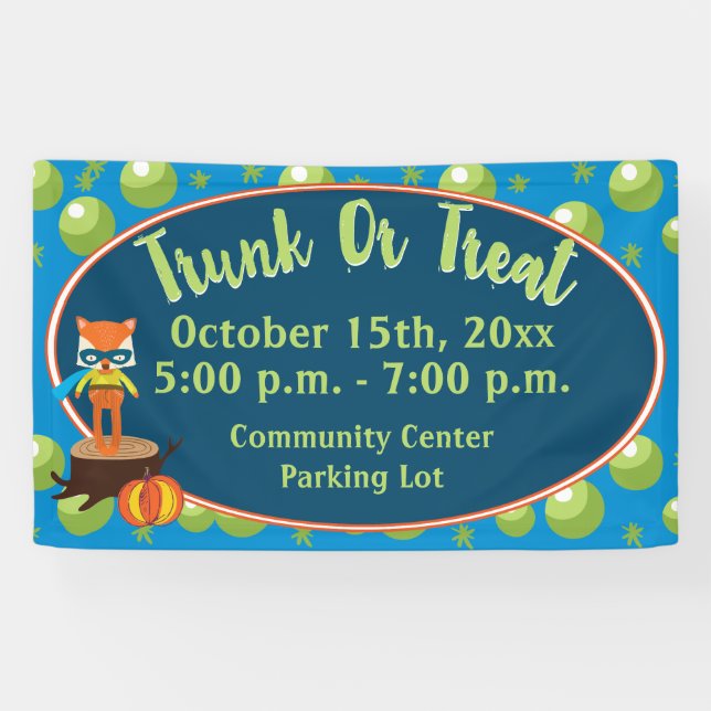 Banderoles Trunk ou Treat With Cute Super Hero Fox (Horizontal)