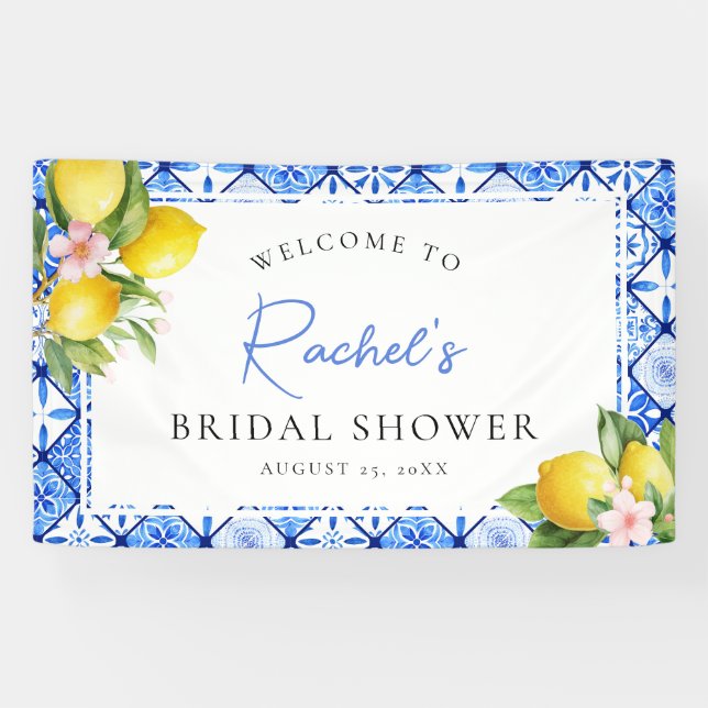 Banderoles Tuile bleue citron Floral Bridal Shower Bienvenue (Horizontal)