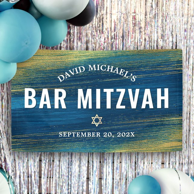Banderoles Turquoise Bar Mitzvah Or Gras Typographie Moderne (Créateur téléchargé)