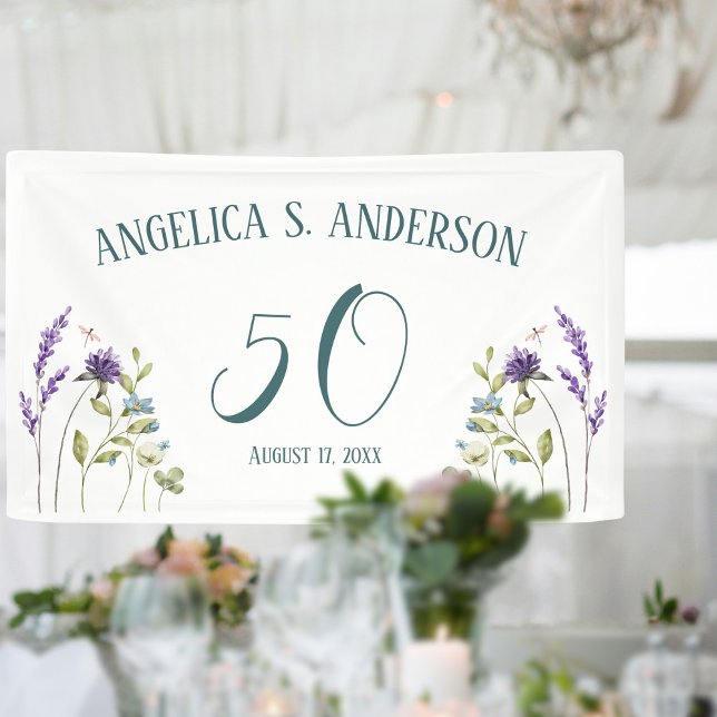 Banderoles Turquoise clair Texte personnalisé Aquarelle flora (Wildflower Birthday Banner -
focus point banner)