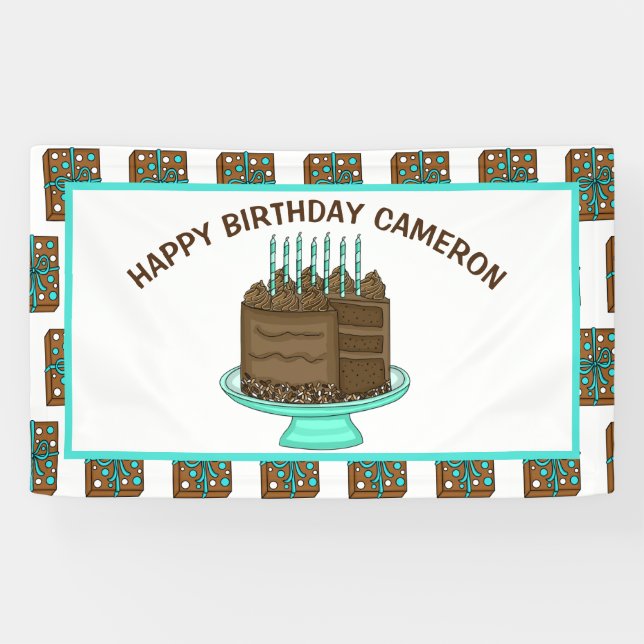 Banderoles Turquoise personnalisé et Brown Joyeux anniversair (Horizontal)