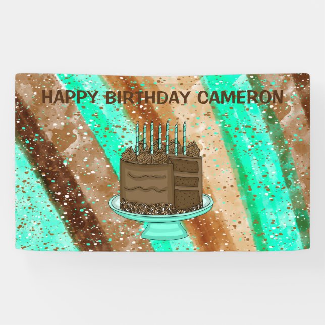 Banderoles Turquoise personnalisé et Brown Joyeux anniversair (Horizontal)