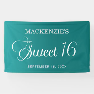 Banderoles Turquoise Sweet 16 Anniversaire Élégant Script