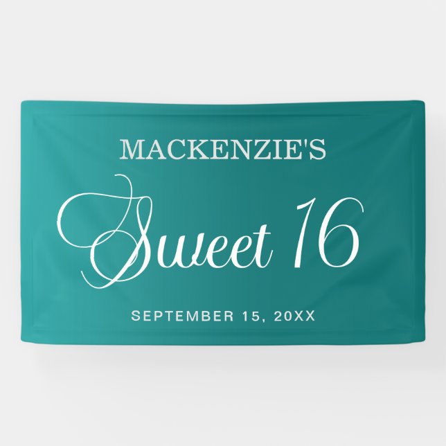 Banderoles Turquoise Sweet 16 Anniversaire Élégant Script (Horizontal)