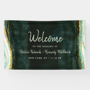 Banderoles Turquoise Vert & Or Agate Marbre Mariage Bienvenue