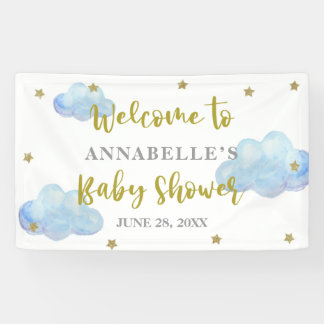 Banderoles Twinkle Star Blue Clouds Baby shower fond