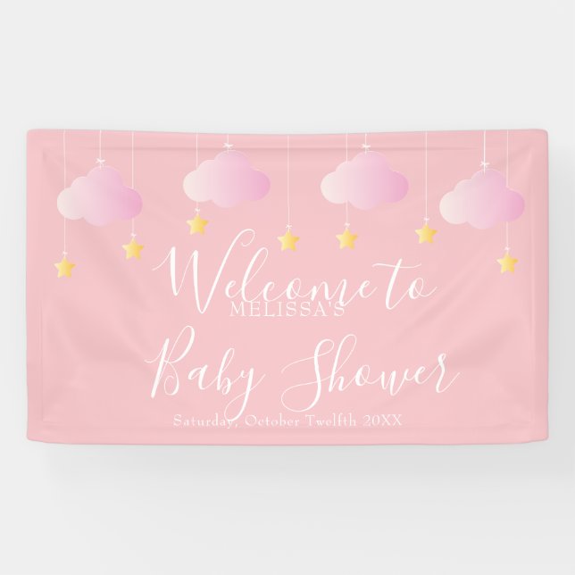 Banderoles Twinkle Twinkle rose Baby Girl Douche Bienvenue (Horizontal)