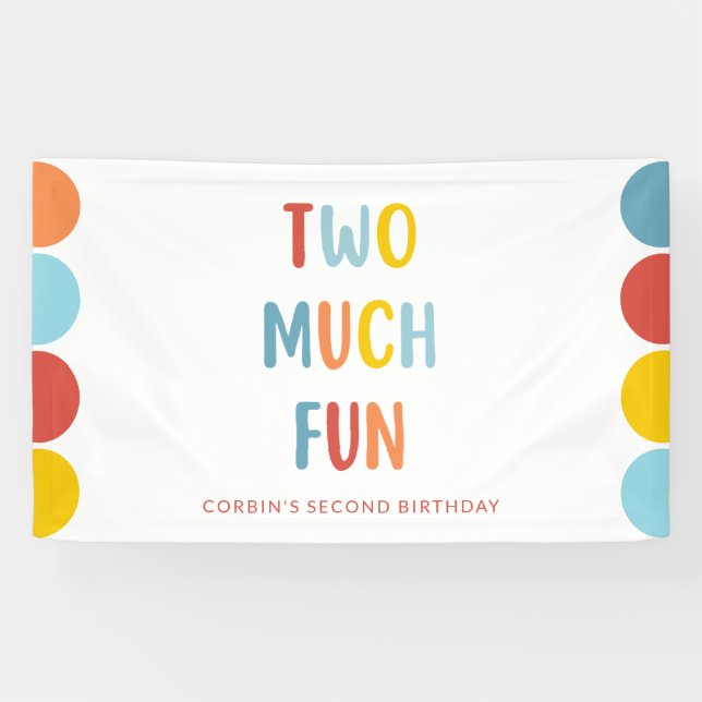 Banderoles Two Much Fun 2nd Birthday Party Banner (Horizontal)