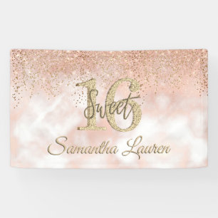 Banderoles Typographie élégante Blush Pink Gold Sweet 16 Ba