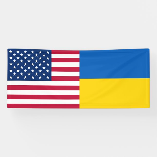 Banderoles Ukraine USA Amérique Drapeau Patriotique  (Horizontal)