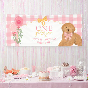 Banderoles Un an en or Chien Doodle Rose 1er Anniversaire