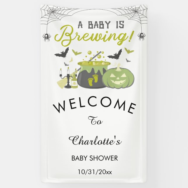 Banderoles Un Bébé brasse Baby shower Halloween Bienvenue (Vertical)