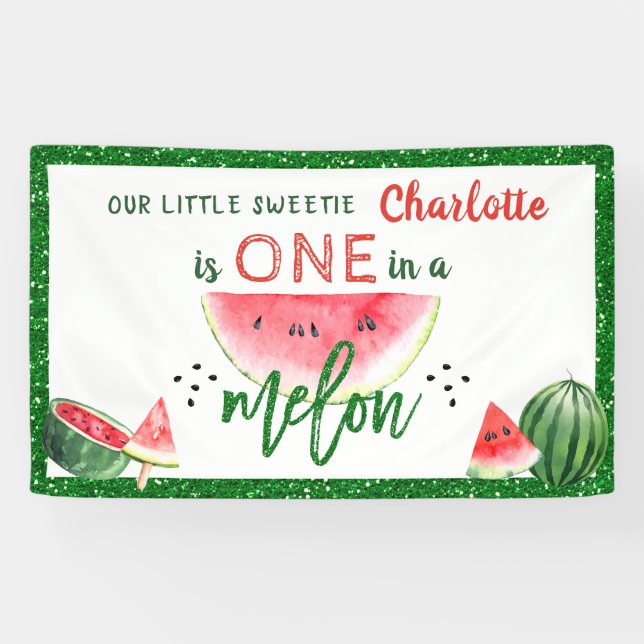 Banderoles Un dans un Melon 1er anniversaire Watermelon Party (Horizontal)
