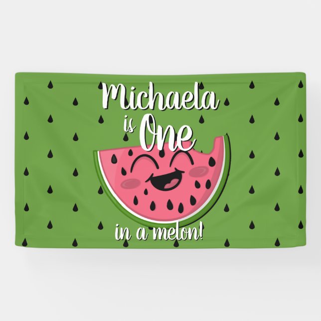 Banderoles Un dans un Melon Cute Watermelon Green Anniversair (Horizontal)
