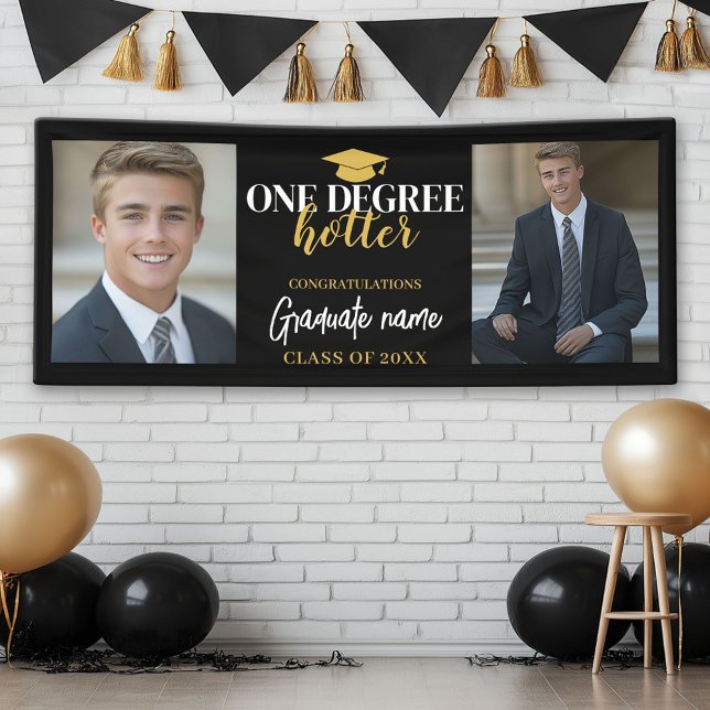 Banderoles Un degré Hotter - Black Gold Graduation 2 Photos (Custom Graduation Banner)