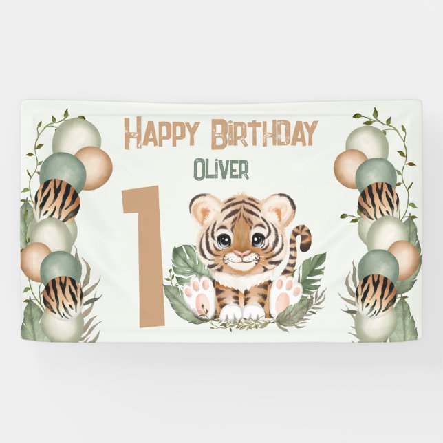 Banderoles Un garçon sauvage de tigre mignonne 1er anniversai (Horizontal)