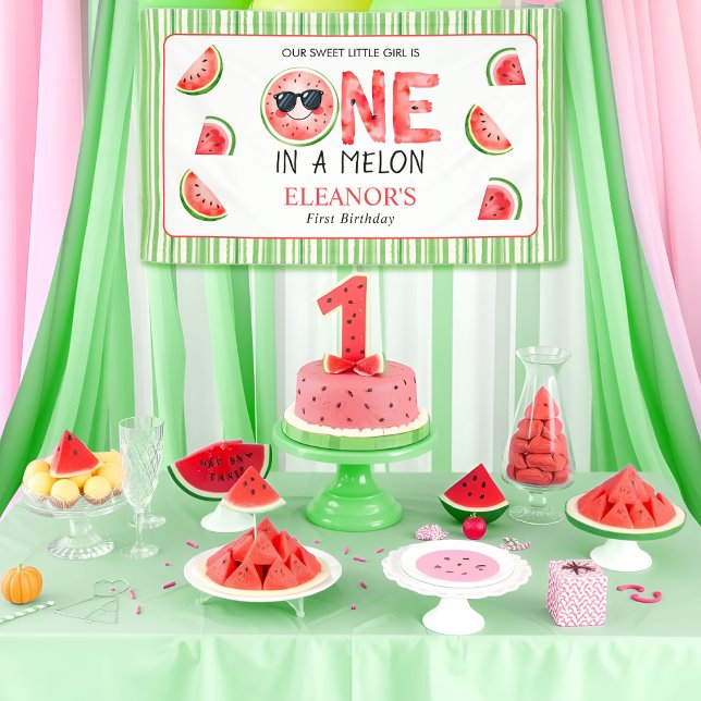 Banderoles Un melon pour un an fête d'anniversaire pastèque (Créateur téléchargé)