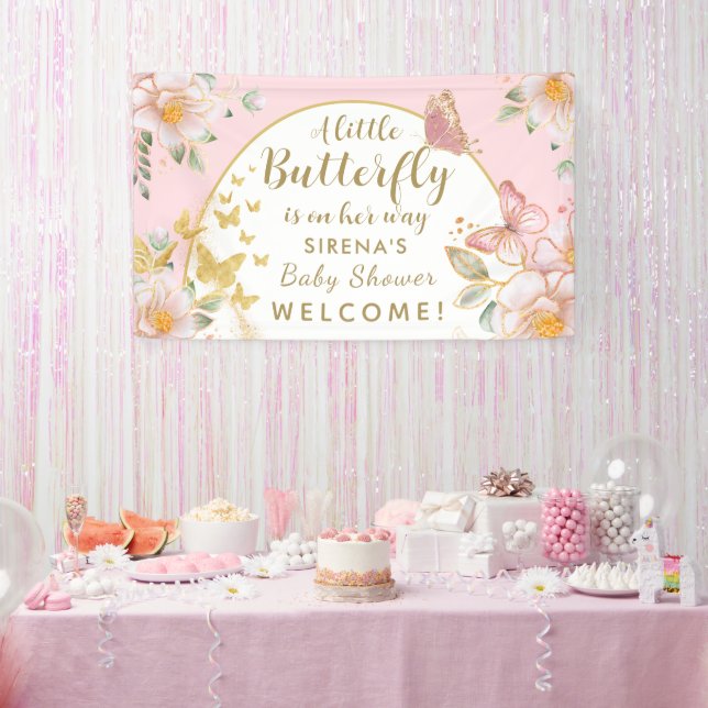 Banderoles Un Petit Papillon Est En Chemin Fille Baby shower (Fête)