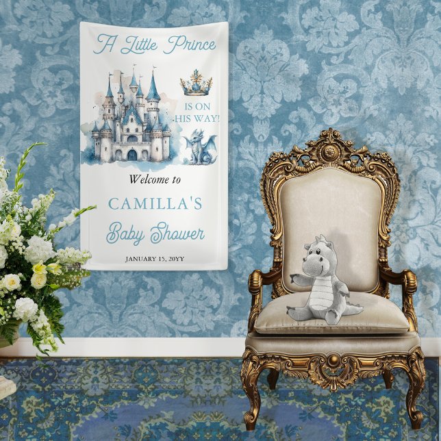 Banderoles Un Petit Prince Est En Chemin De Boy Baby shower ("A Little Prince Is On His Way!" welcome vertical banner)