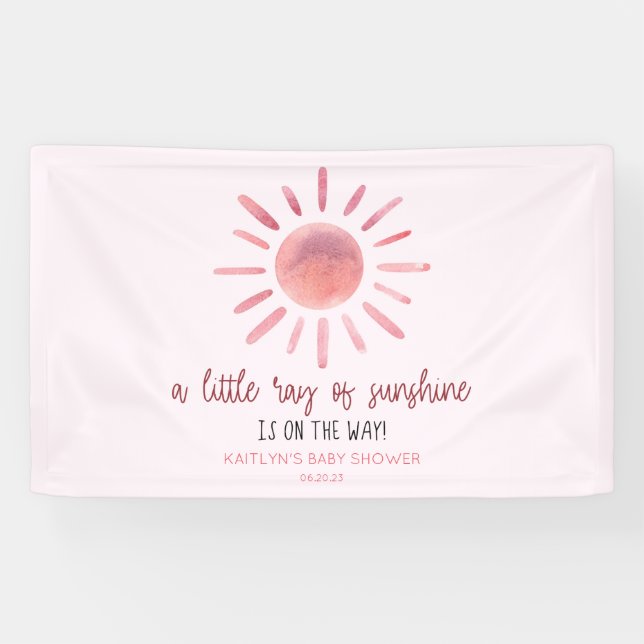 Banderoles Un Petit Rayon De Soleil Baby shower Rose (Horizontal)