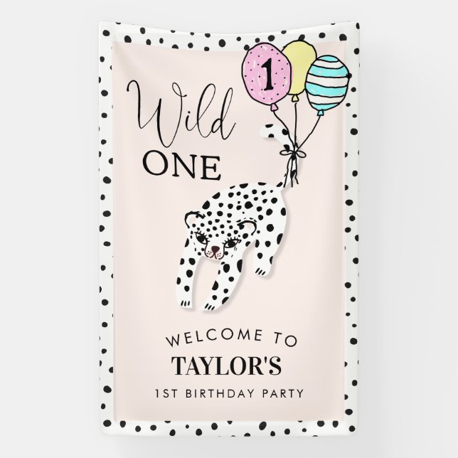 Banderoles Un sauvage | Leopard Balloon 1er anniversaire Bien (Verticale)