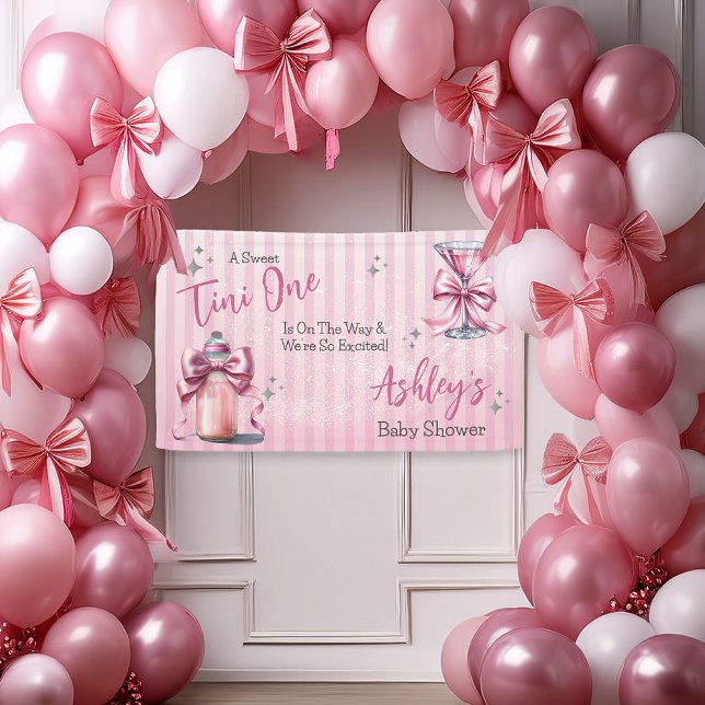 Banderoles Un Tini sucré Un Coquette Rose Baby shower fille ("A Sweet Tini One Is On the Way . . ." Coquette Bows Martini | Bottle Girl Baby Shower Banner)