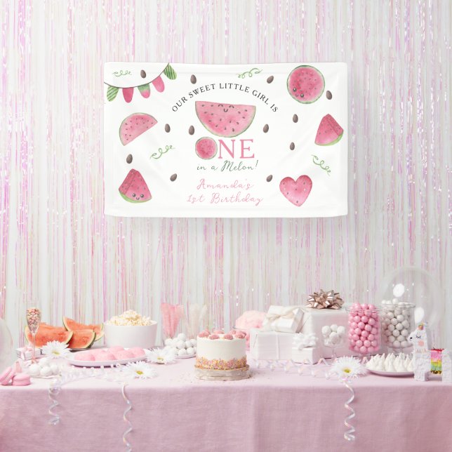 Banderoles Une fille pastèque mignonne pour son premier anniv (Fête)