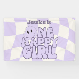 Banderoles Une joyeuse Fille Retro Rose 1'st Anniversaire