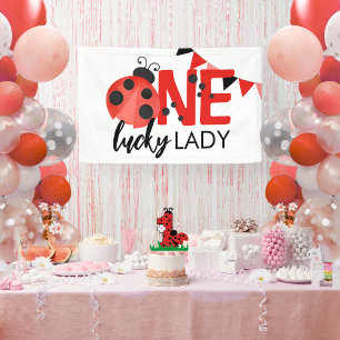 Banderoles Une Lucky Lady Watercolor Ladybug 1er anniversaire