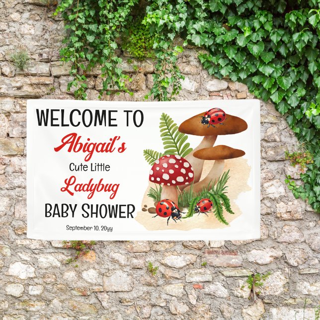 Banderoles Une Mignonne Petite Ladybug Est En Chemin De Baby  ("A Cute Little Ladybug Is On Her Way!" Girl Baby Shower Banner)