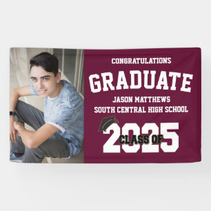 Banderoles Une Photo Burgundy Graduation Banner Avec Casquett