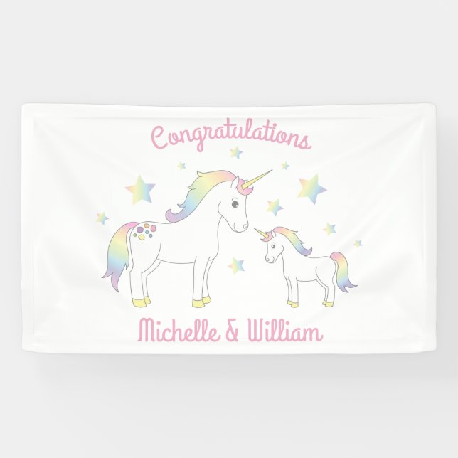 Banderoles Unicorn Baby shower Pastel Rainbow Cute (Horizontal)