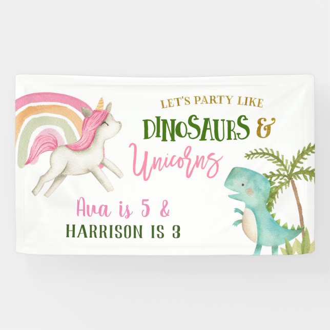 Banderoles Unicorn et Dinosaur fête d'anniversaire grande ban (Horizontal)