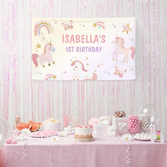 Banderoles Unicorn Rainbow Pastel Premier anniversaire (Fête)